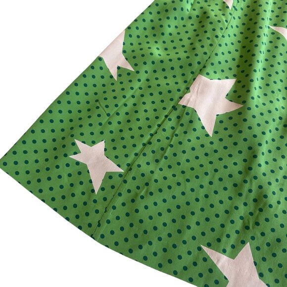 Girls From Savoy Anthropologie Green Star Print Silk Dress A-Line Size 4 Women's - Picture 5 of 12